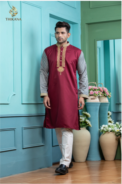 Deep Maroon Embroidery Panjabi/ Code 264 - Image 2