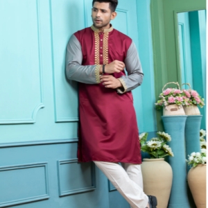 Deep Maroon Embroidery Panjabi/ Code 264