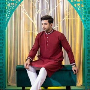 Deep Maroon Embroidery Panjabi/ Code 204